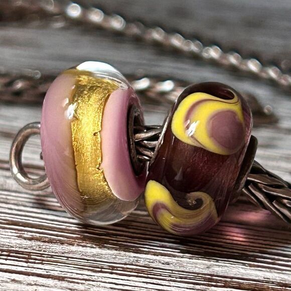 TROLLBEADS Lot Of 2 Pink, Purple & Yellow Gold LAA 925S NEW! Chakra & Unique - Picture 1 of 5